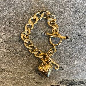 Juicy Couture Shiny Gold Heart Charm Toggle Bracelet